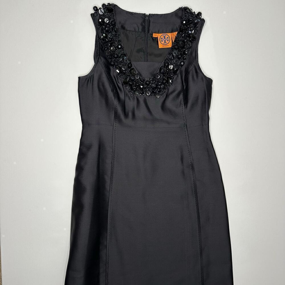 Tory Burch Beaded Neckline Black Sheath Dress